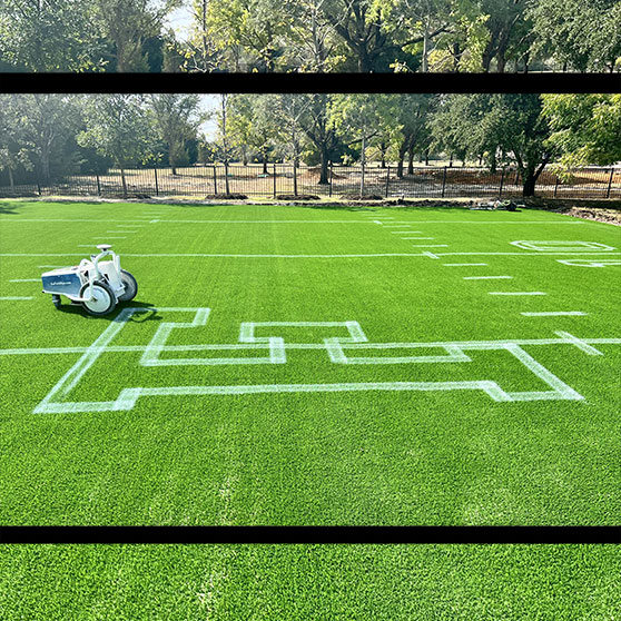 newly painted initial on football field in Texas